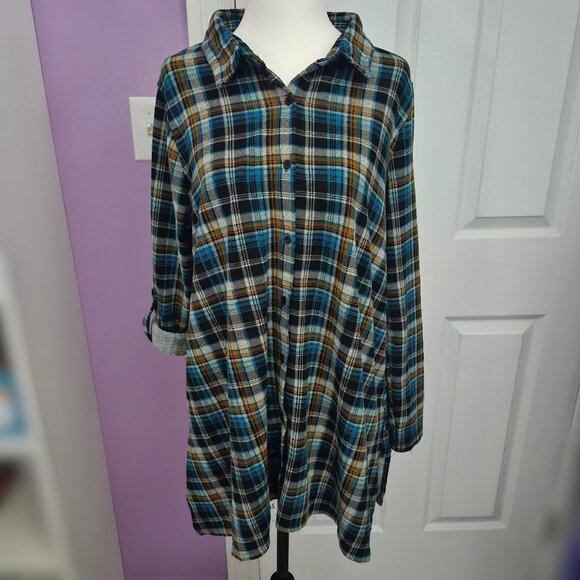 Orange Fashion Village Plaid Long Sleeve Button Up Shirt - Picture 8 of 10